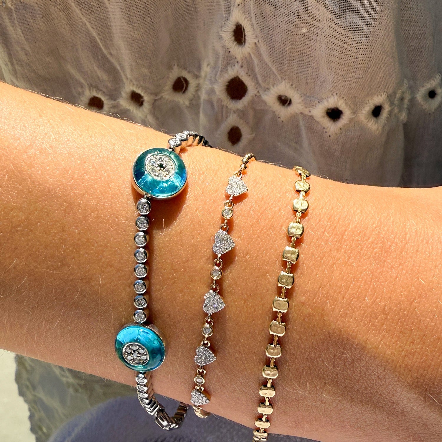 Vintage Diamond Evil Eye Bracelet in 18K White Gold