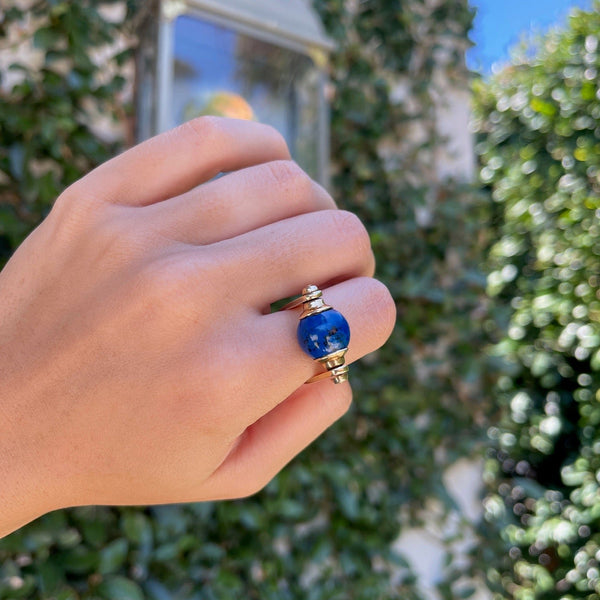 Vintage Lapis Articulating Ball Cocktail Ring in 14K