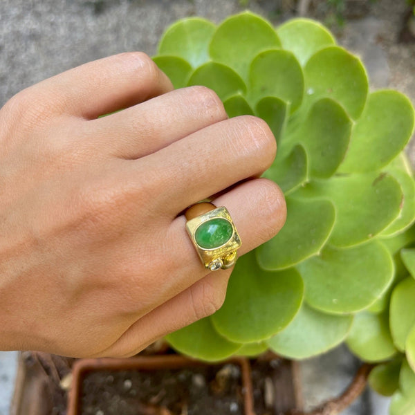 Vintage Jade & Diamond Ring in 14K