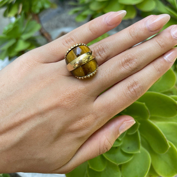 Big Beautiful Vintage Tiger's Eye Cocktail Ring in 14K