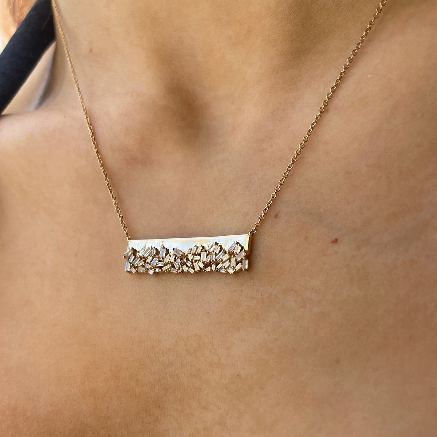 Ross Simons Baguettte Diamond Bar Necklace in 14K Gold