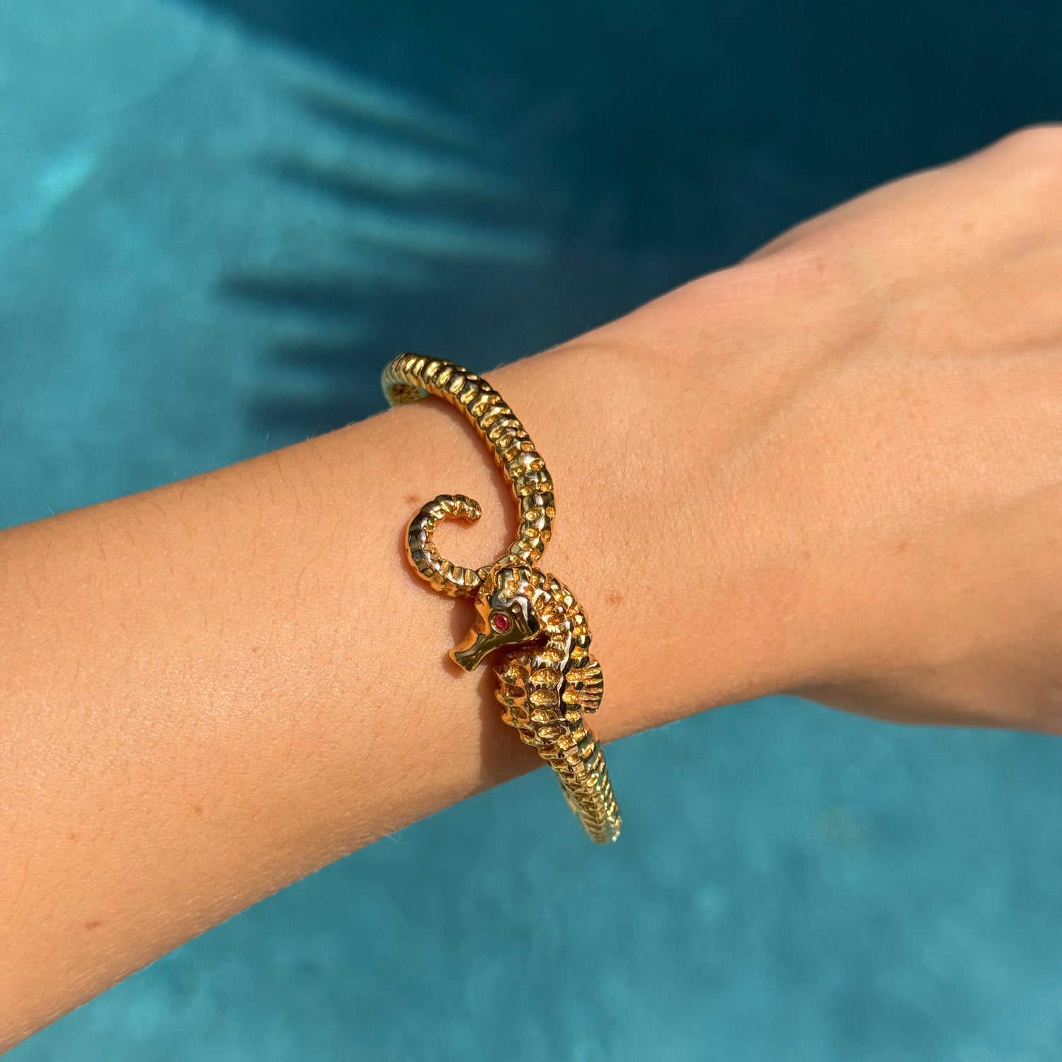 Vintage Seahorse Bracelet in 14K with Ruby Eye