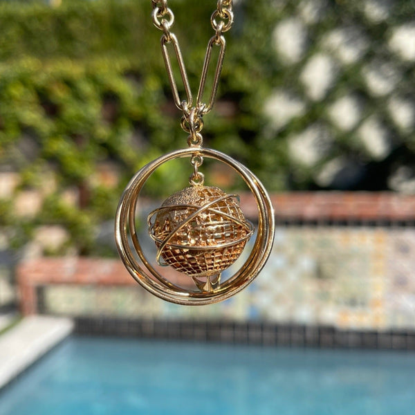 Vintage Articulated Spinning Globe Pendant in 14k (Chain Sold Separately)