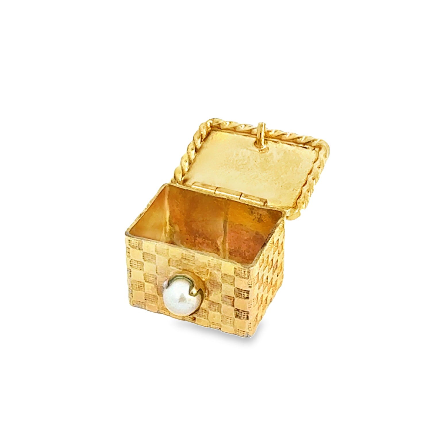 Pill Box Charm with Pearl in 14k