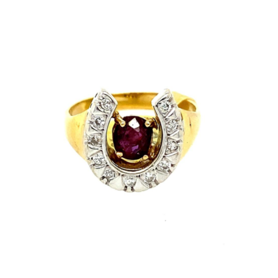 Vintage Diamond Horseshoe Ring w/ Ruby