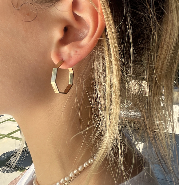 Vintage Hexagonal Hoops in 14K