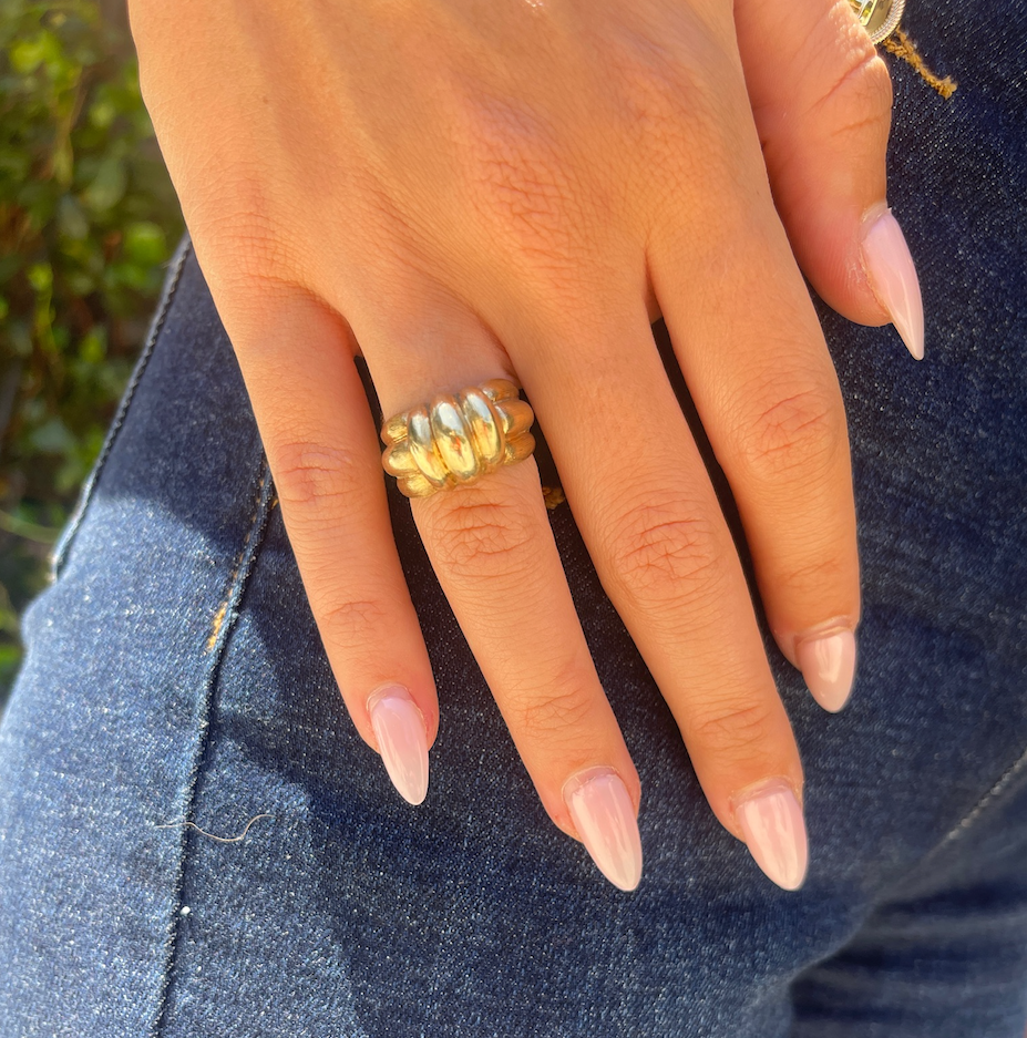 Vintage Hand Honed Cocktail Bombe Ring in 14K
