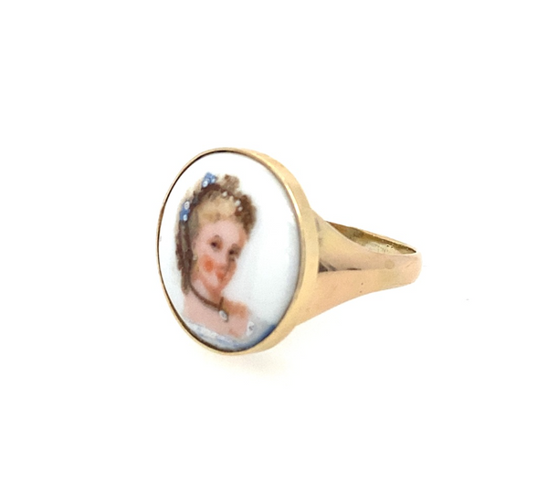 Vintage Hand Painted Limoges Porcelain Ring in 14K