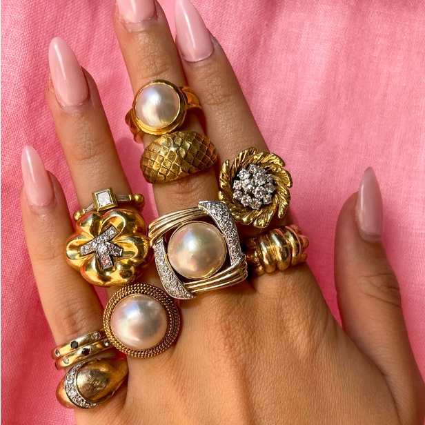 Mid-Century Burst Ring with Diamonds