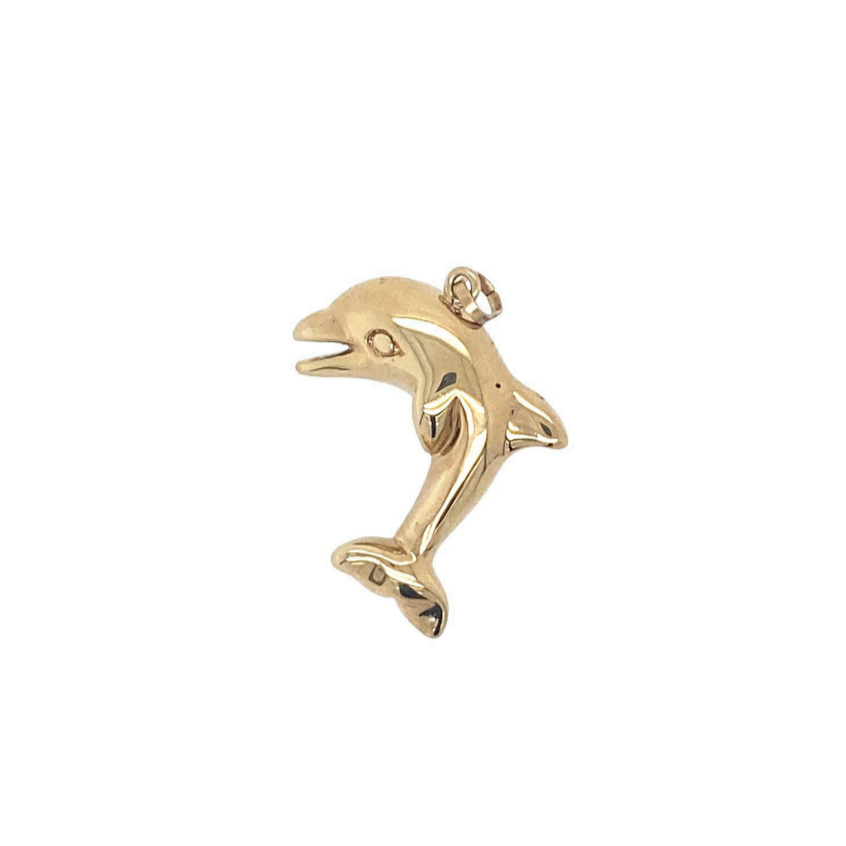 Hollow Dolphin Charm in 14K