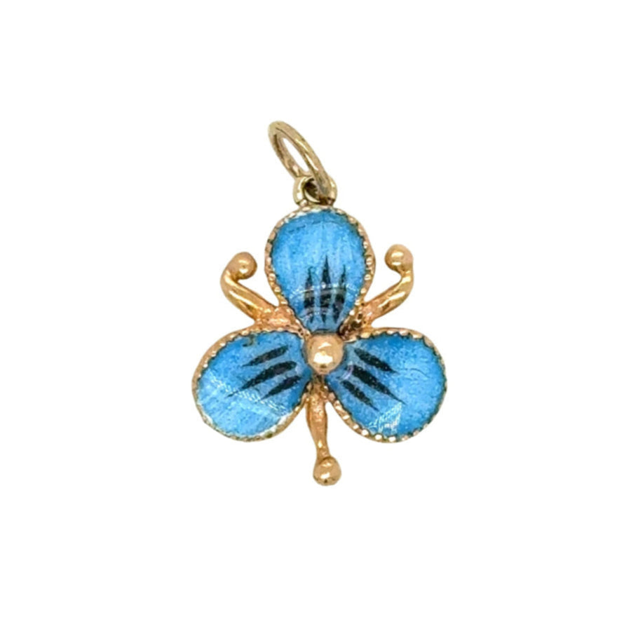 Vintage Enamel Violet Pendant in 14K