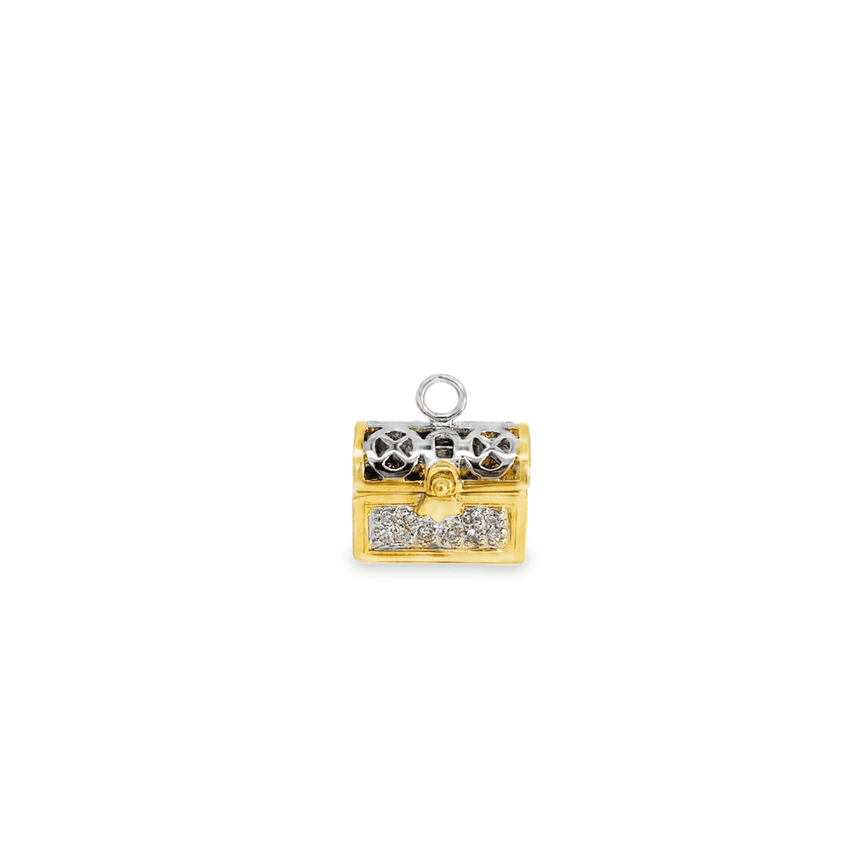 Vintage Articulated Treasure Chest Charm in 14k with Diamonds