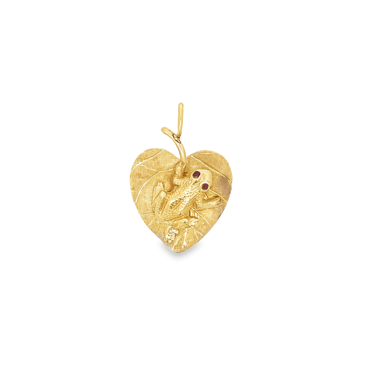 Frog on Heart Lilypad with Ruby Eyes in 14k