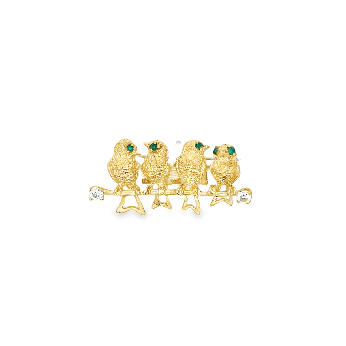 Vintage 4 Birds with Emerald Eyes in 14k + Diamonds