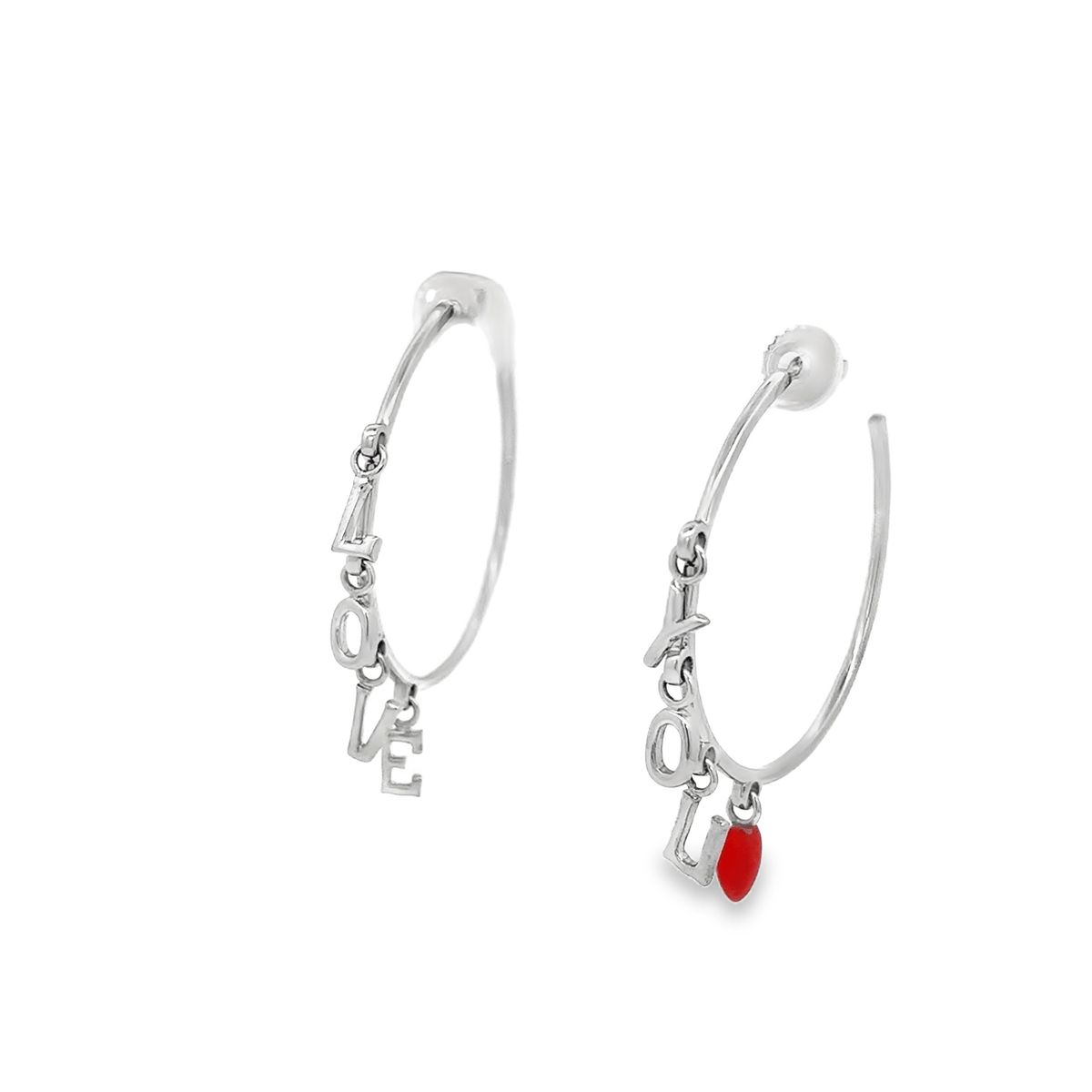 "LOVE YOU" Hoops with Coral Heart in 18k