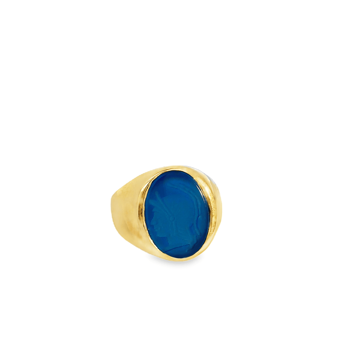 Vintage Blue Chalcedony Roman Signet Ring in 18k