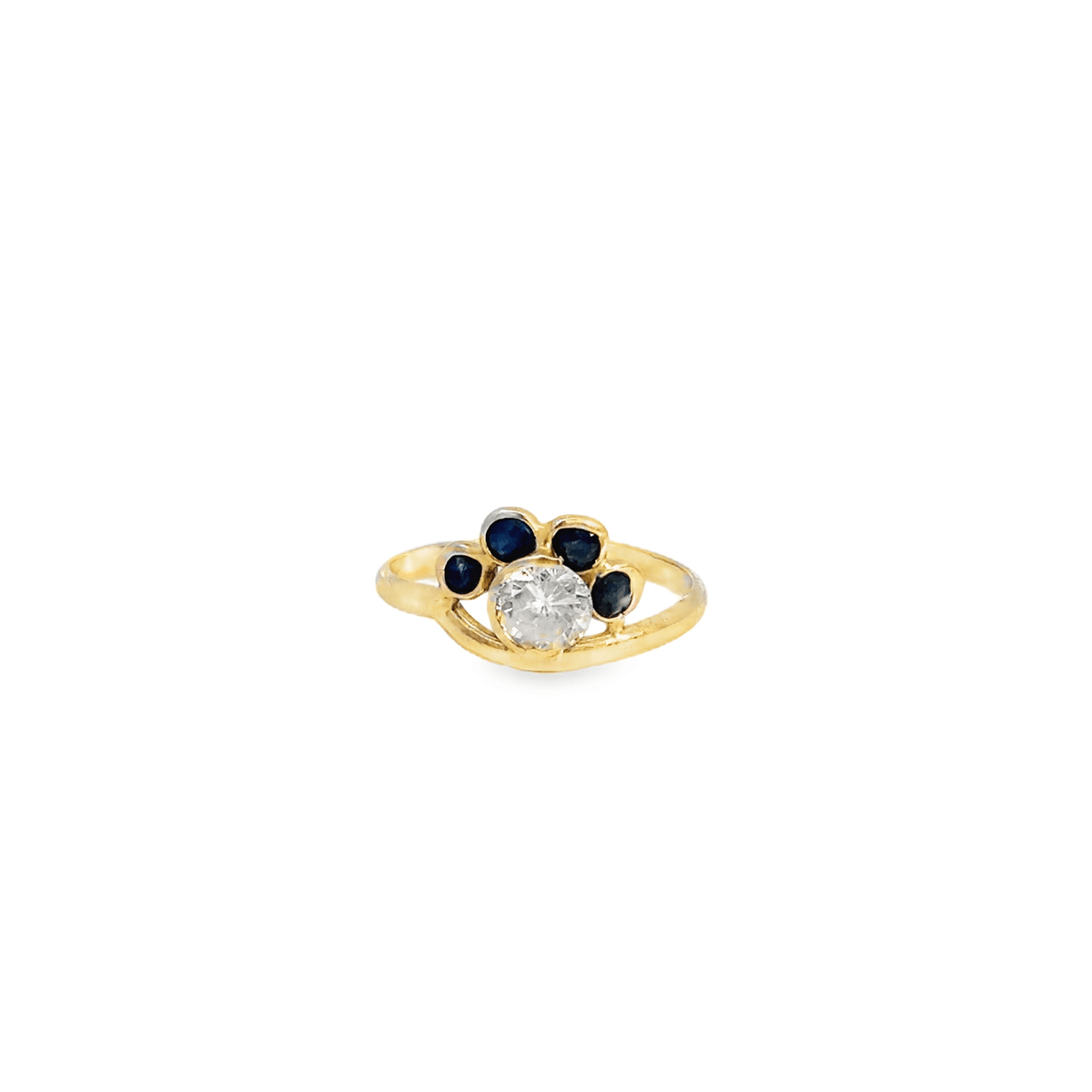 Old Mine Cut Diamond and Sapphire Ring in 14k
