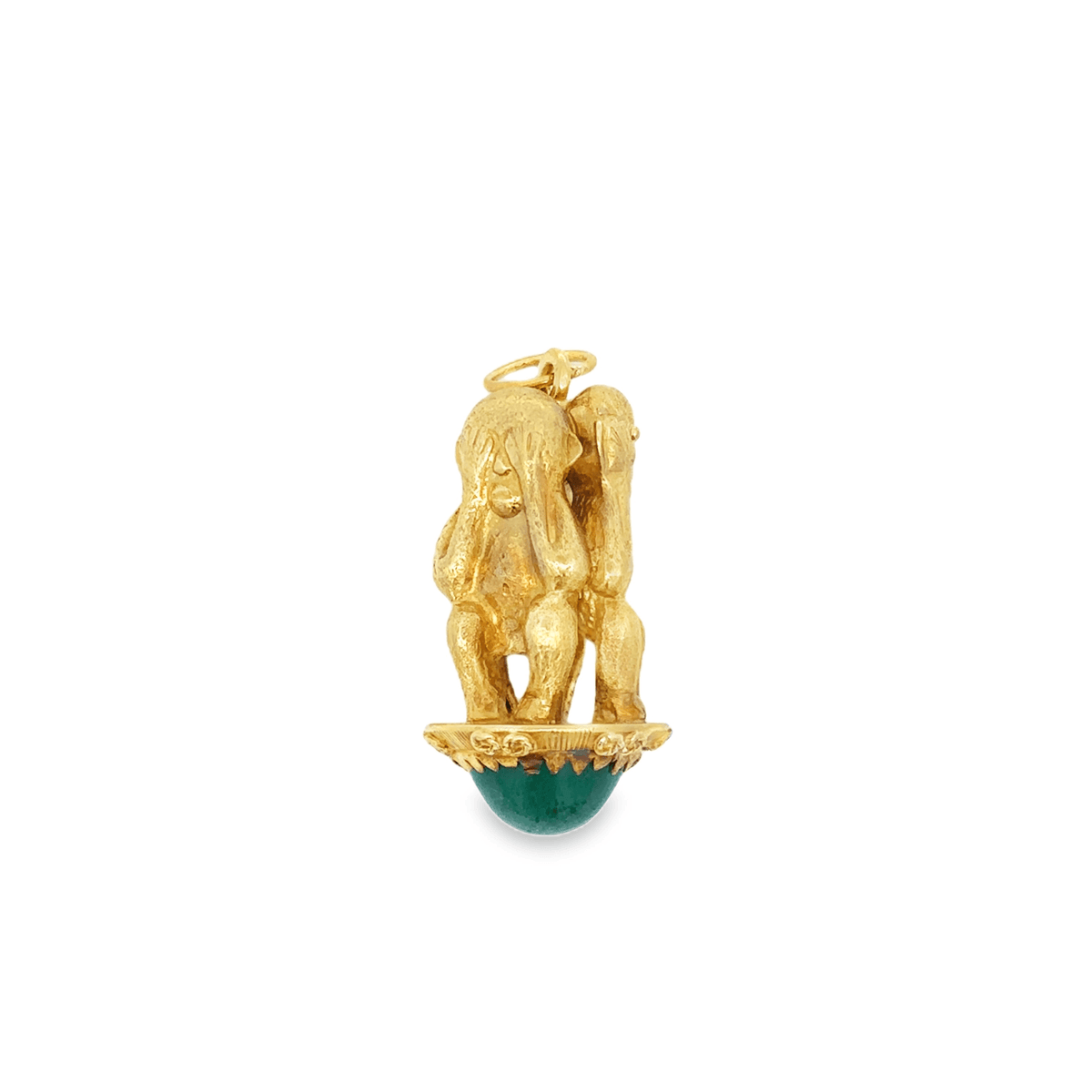Vintage Italian 3 Wise Monkey with Green Agate Fob in 18k