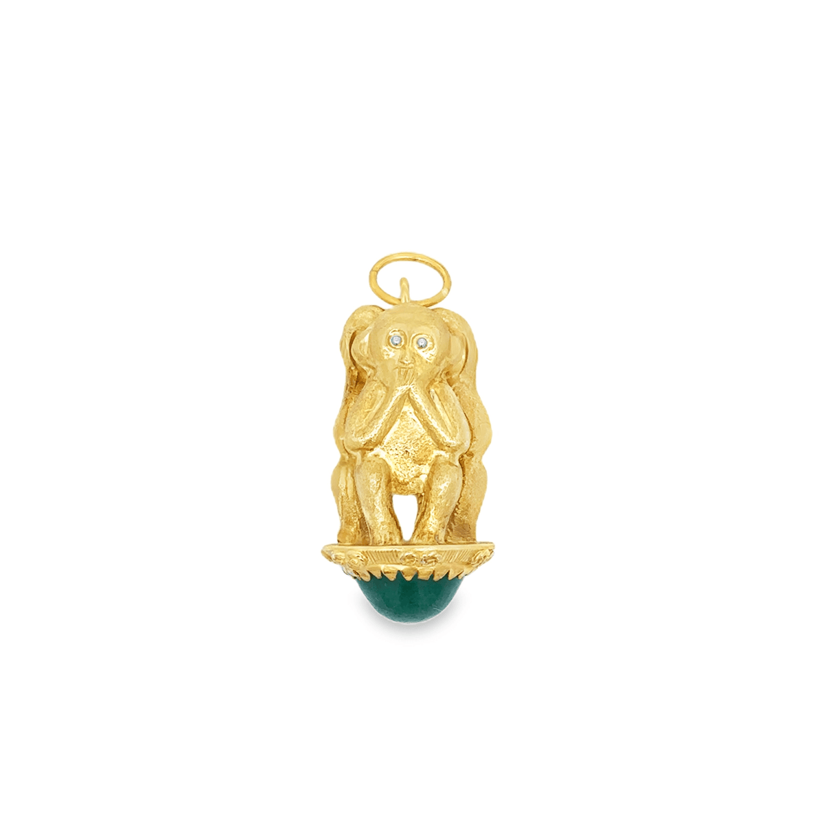 Vintage Italian 3 Wise Monkey with Green Agate Fob in 18k
