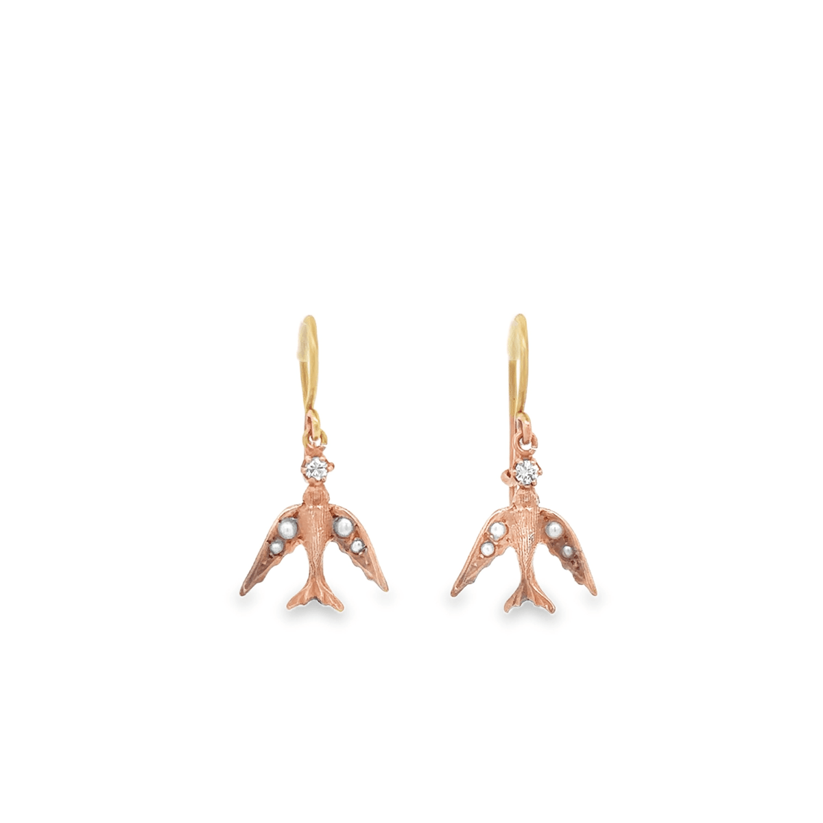 Vintage Seed Pearl Swallow Earrings in 14k