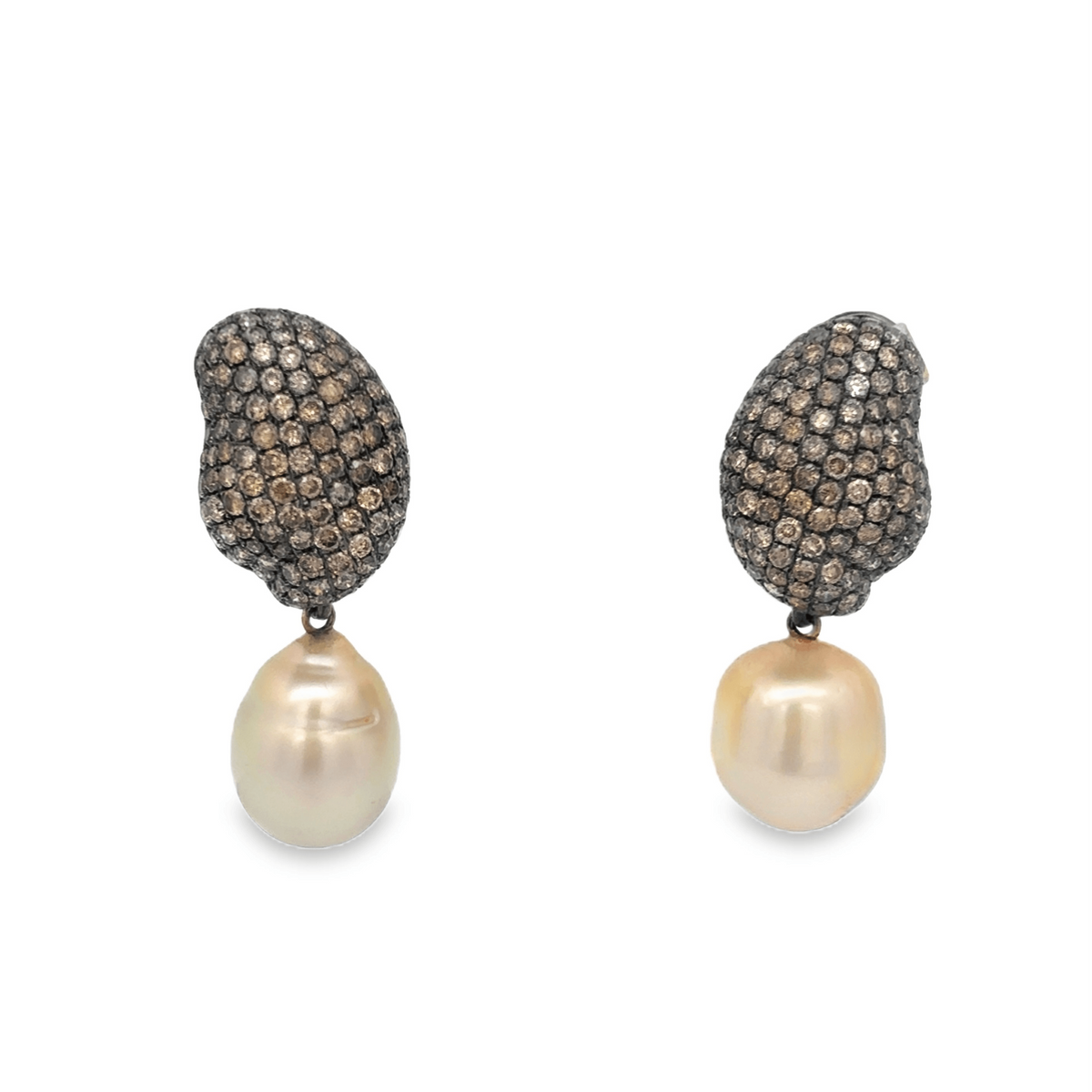 Diamond Pavé and Pearl Earrings in 18k