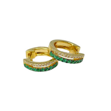 Load image into Gallery viewer, Emerald &amp; Diamond Double Huggies in 14k
