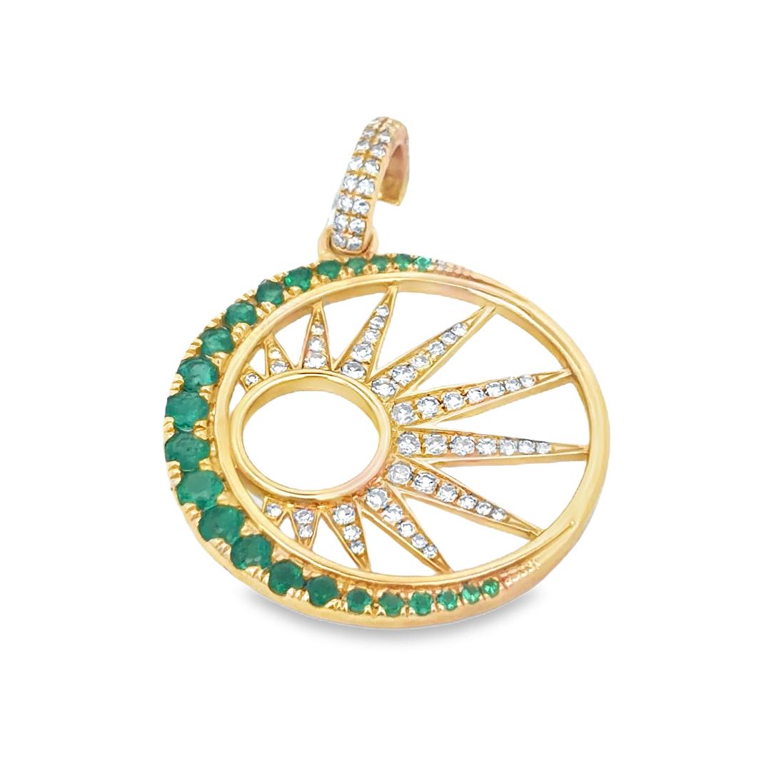 Diamond & Emerald Sun & Moon Clip Charm in 14k