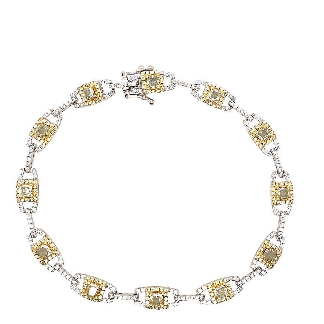 Vintage Diamond Bracelet in 18K White Gold with Yellow Diamonds