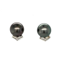 Load image into Gallery viewer, Vintage Diamond and Black Pearl Earrings in Platinum
