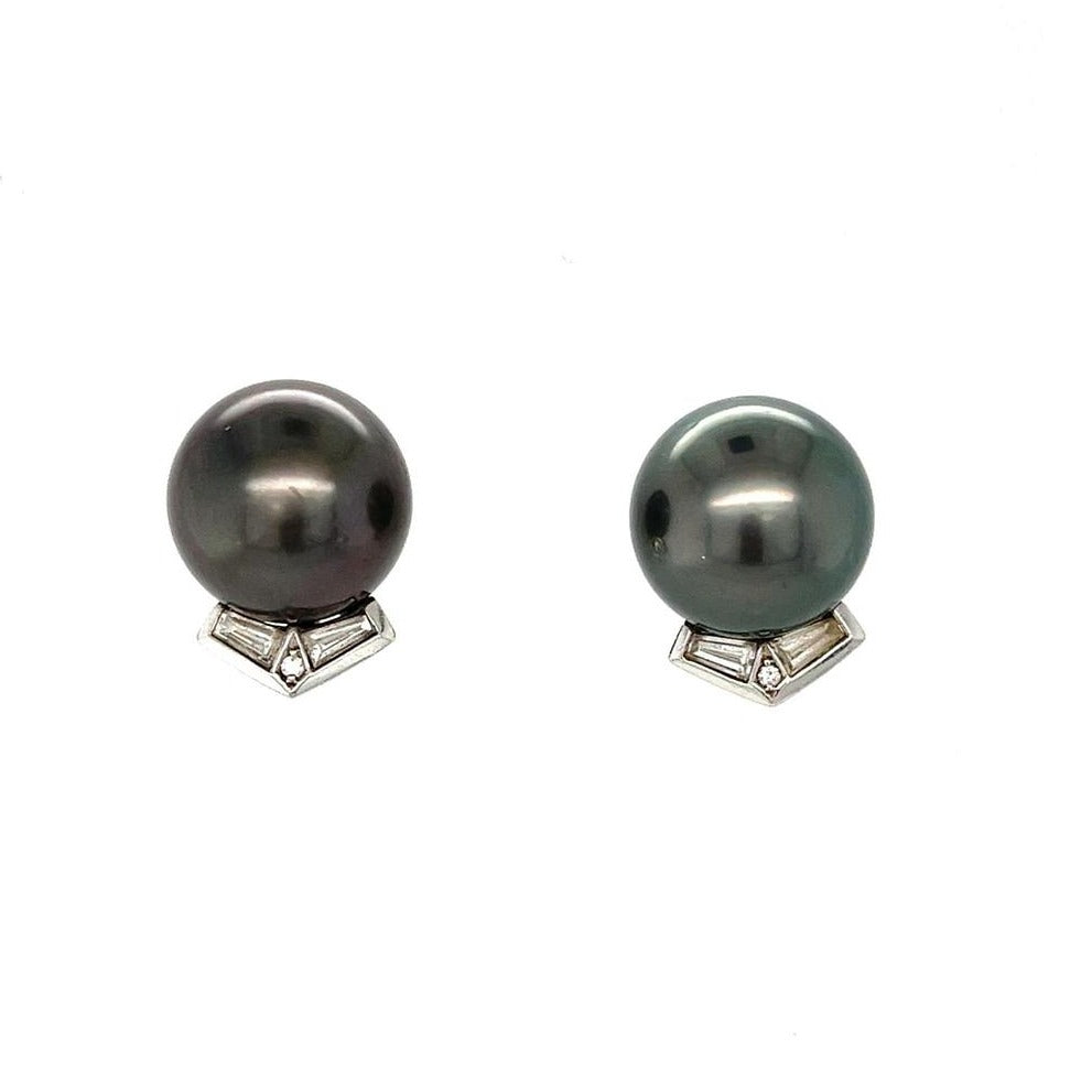 Vintage Diamond and Black Pearl Earrings in Platinum