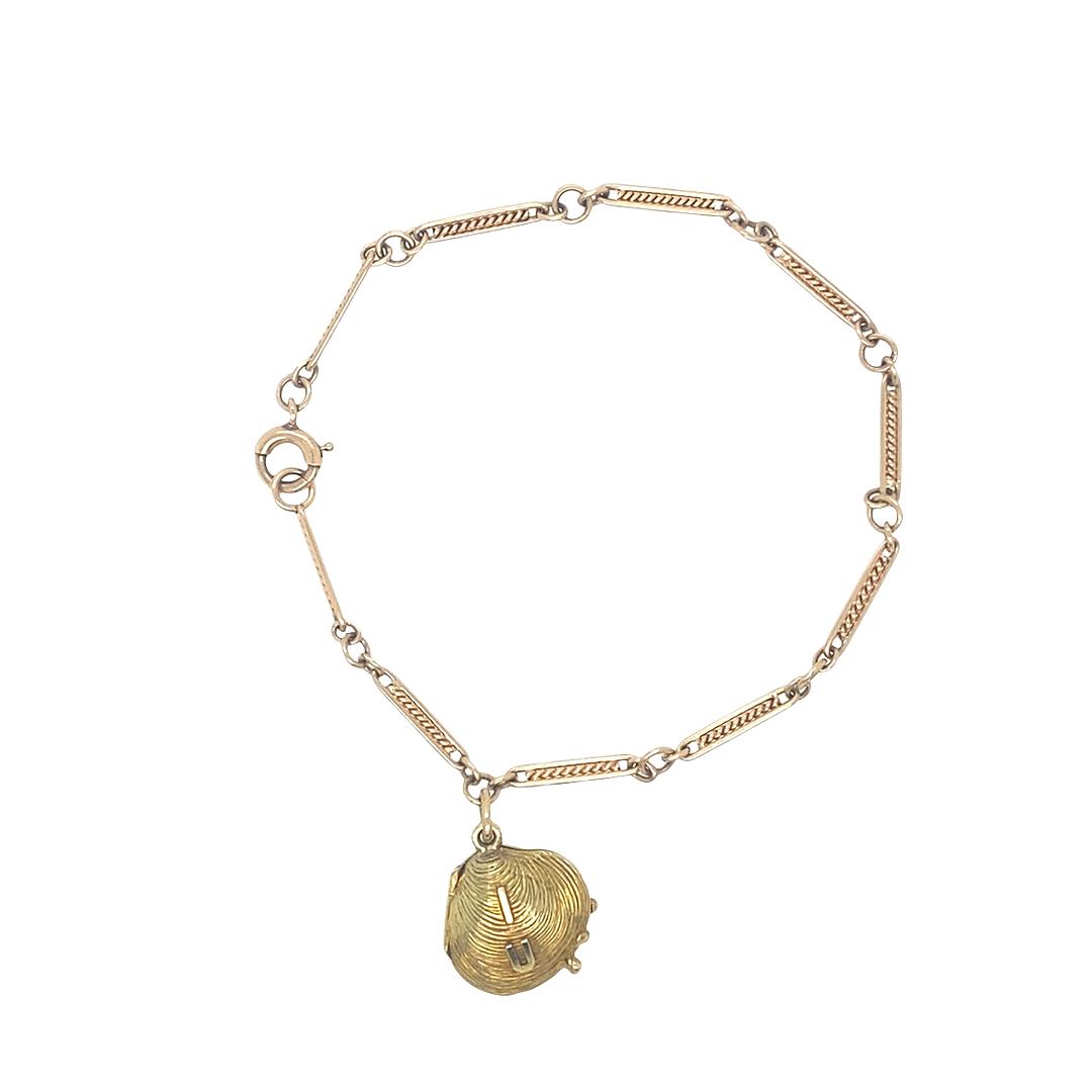 Vintage I U Forever Shell Locket and Bracelet in 14K