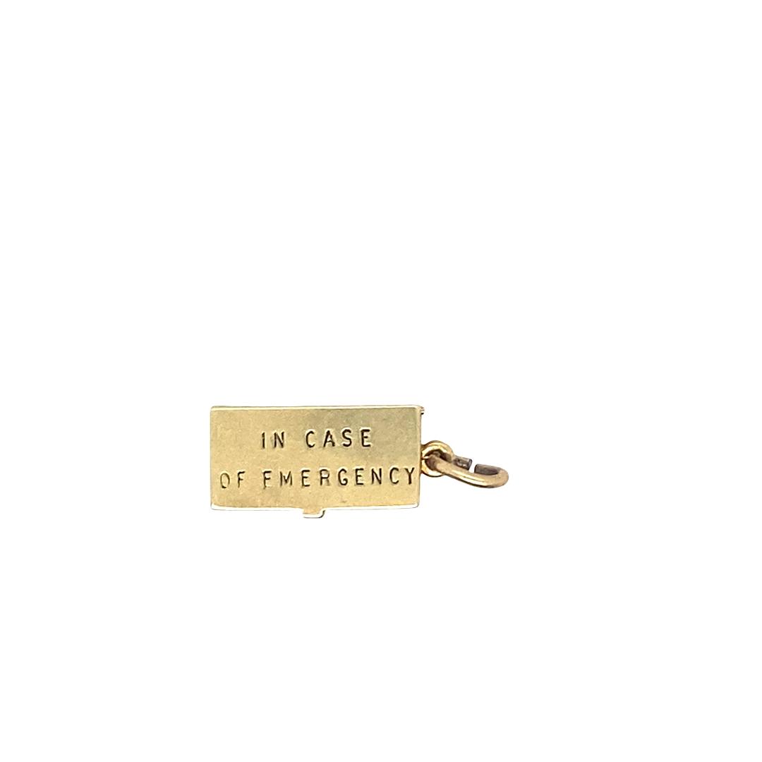Vintage 'In Case of Emergency' Charm in 14K