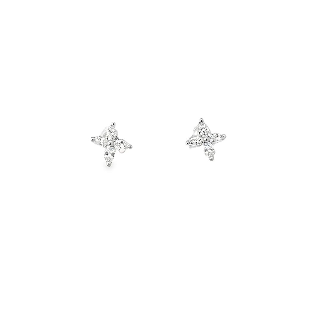 Diamond Flower Earrings in Platinum