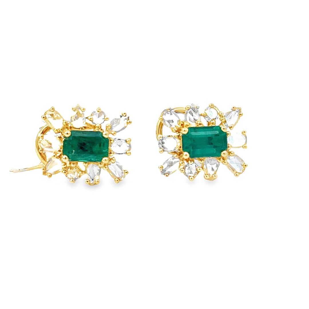 Emerald Rosecut Diamond Earrings in 14k