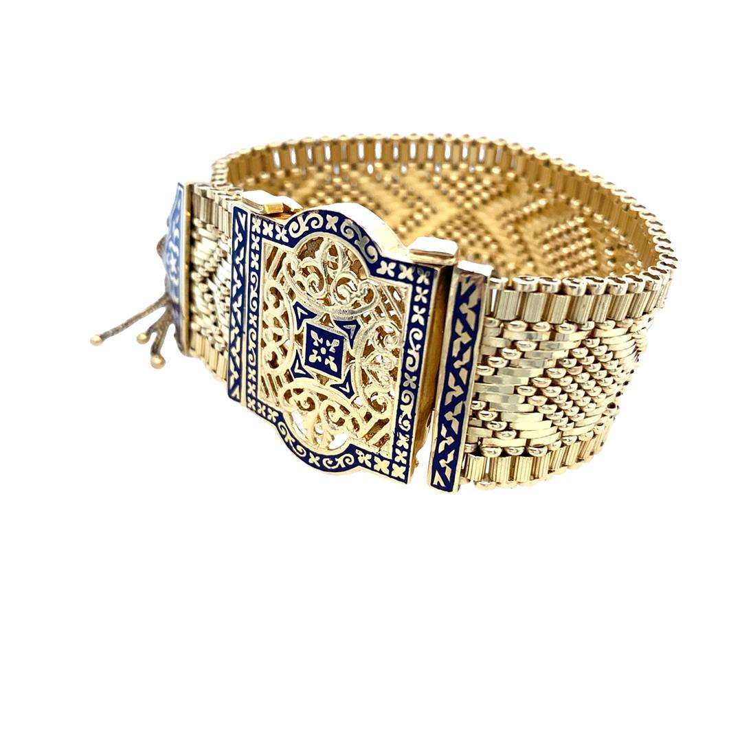 1950's Estate 14K Gold and Enamel Tassel Bracelet with Detachable Brooch Pendant -Price Upon Request