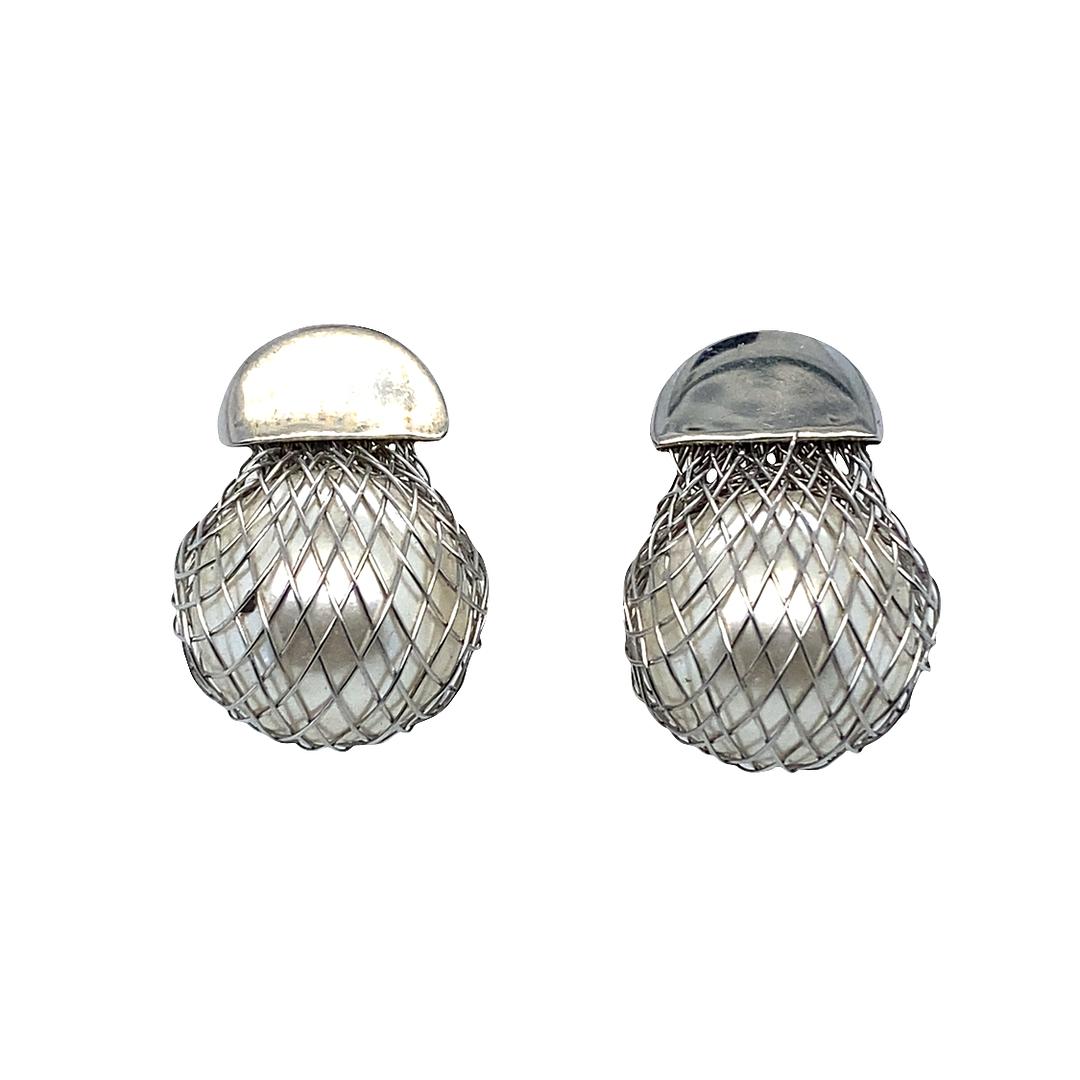 Pearl Basket Earrings in 18k