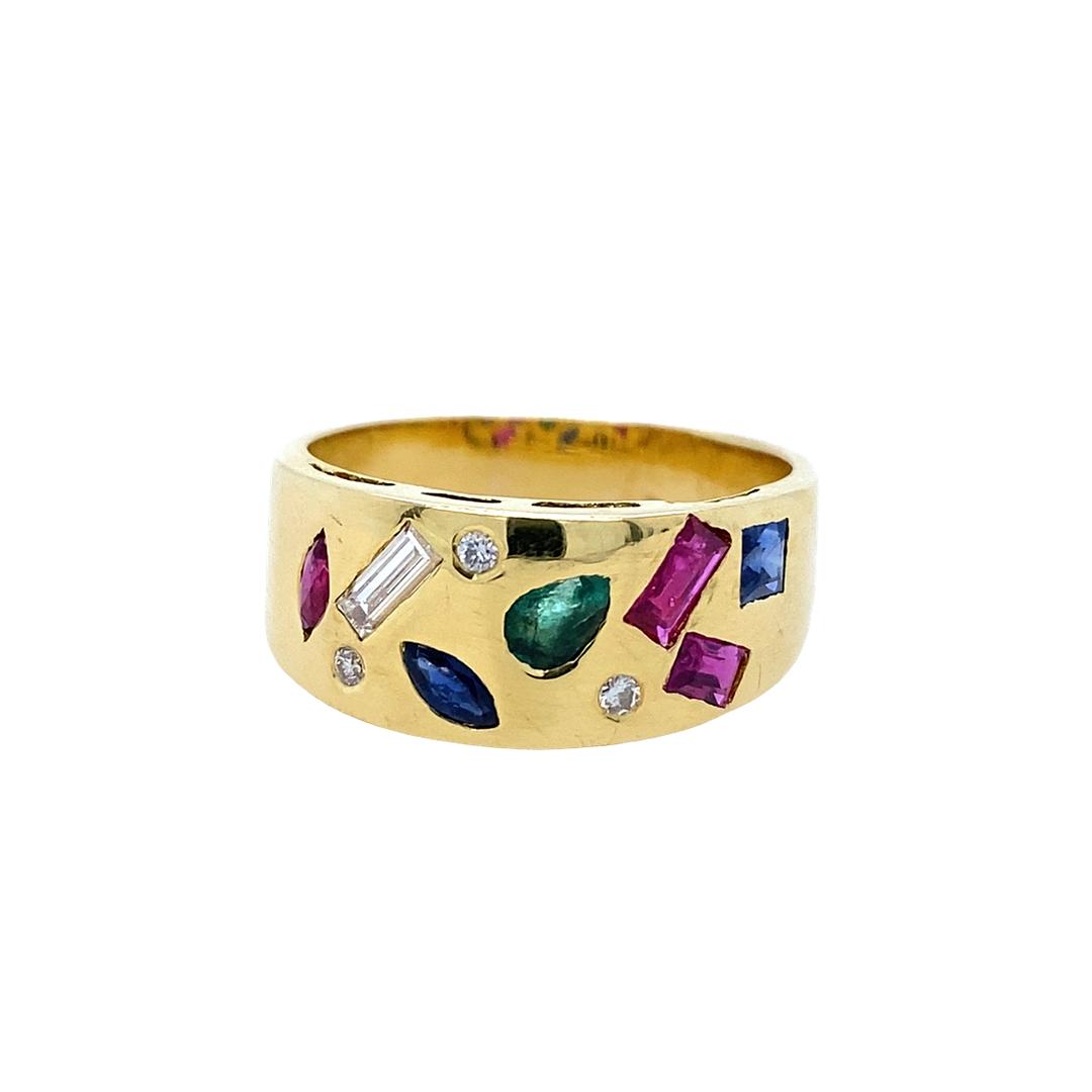 Mixed Cut Gemstone Ring in 18k