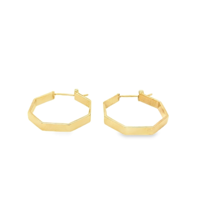 Vintage Hexagonal Hoops in 14K