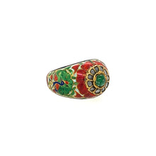Load image into Gallery viewer, Antique Mughal Enamel Ring w/ Emerald and Diamonds in 22K
