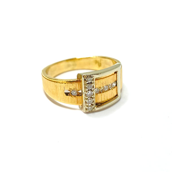 Mid-Century Buckle Ring with Diamonds in 14k