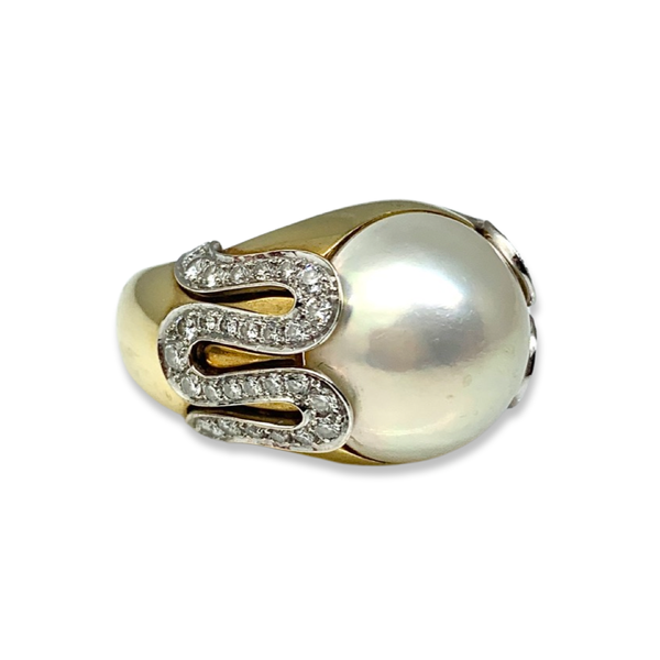 Versace Serpent Pearl & Diamond Ring in 18k